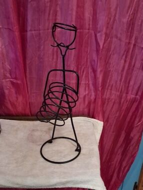 Black Metal Wine Bottle Holder Sculpture - Home Art
